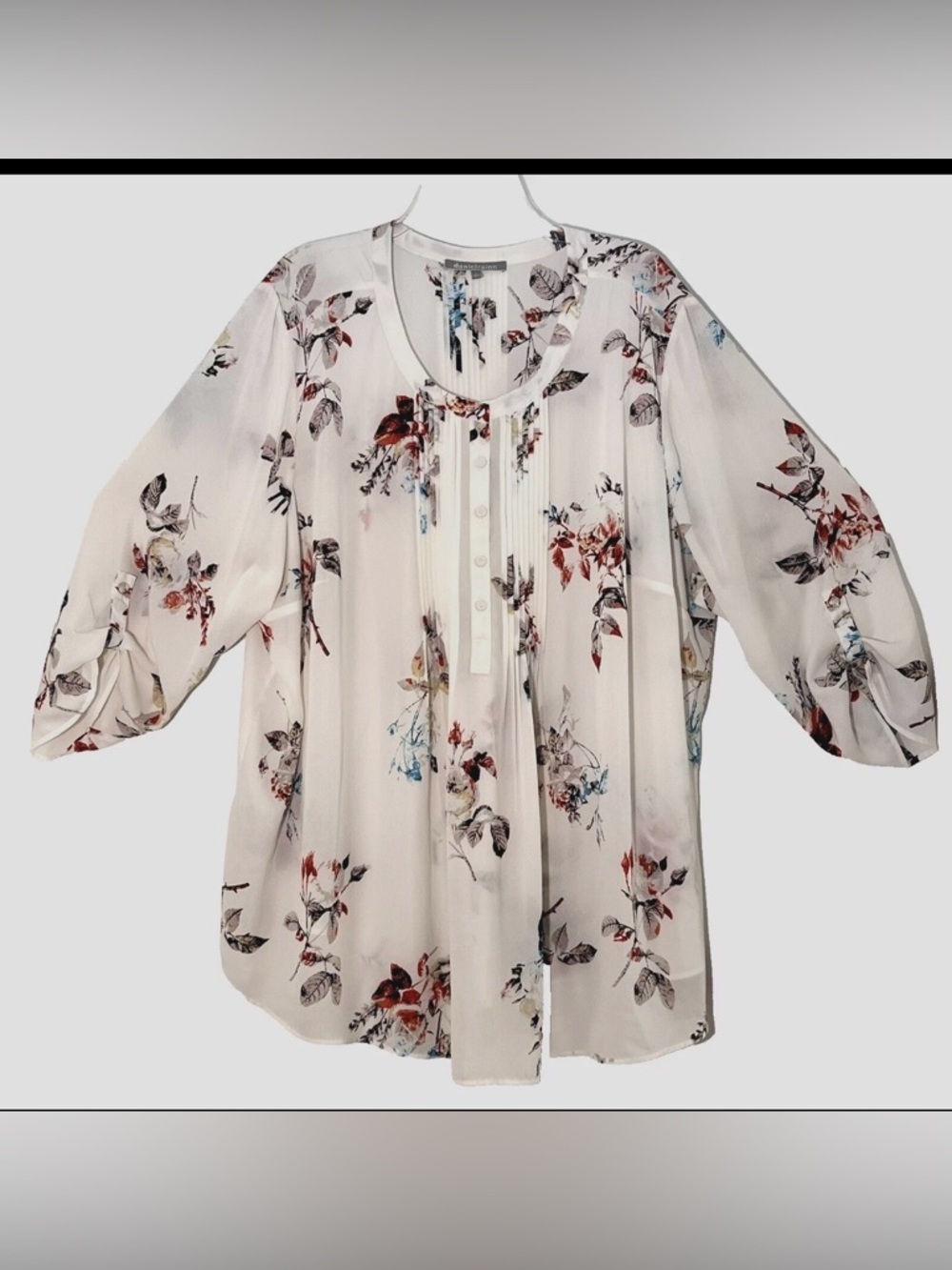 Daniel Rainn Plus Size 4X White Floral Henley Blouse
